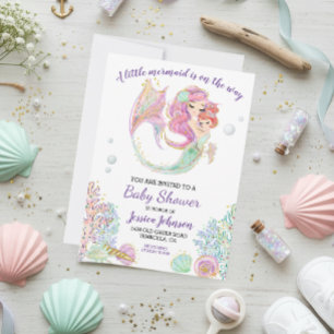  Little Mermaid Watercolor Baby Shower  Invitation