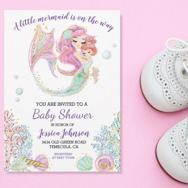  Little Mermaid Watercolor Baby Shower  Invitation (Creator Uploaded)