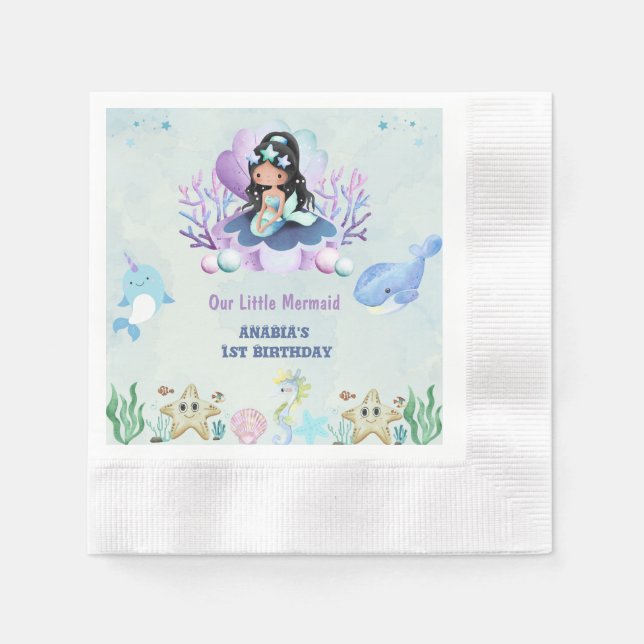Little Mermaid Watercolor  Birthday  Napkin (Front)