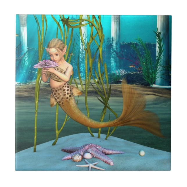 Little Mermaid with Anemone Flower Tile (Front)