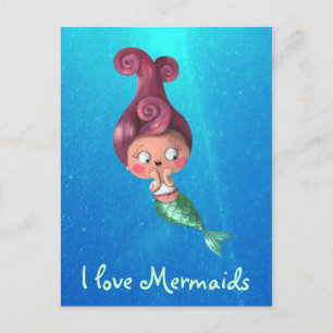 Little Mermaid with Dark Pink Hair Postcard