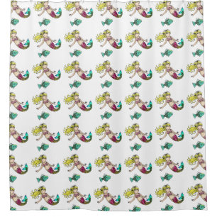 Little Mermaid with Fish Pattern Shower Curtain