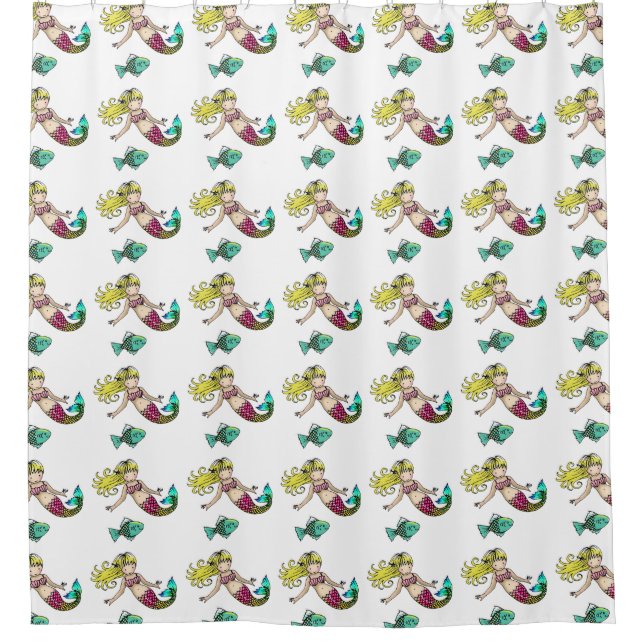 Little Mermaid with Fish Pattern Shower Curtain (Front)