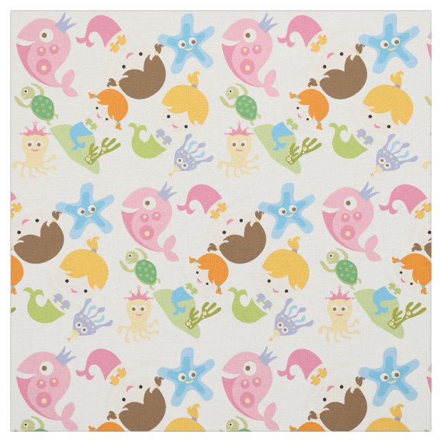 Little Mermaids and Sea Creatures Fabric (Swatch)