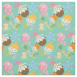 Little Mermaids and Sea Creatures Fabric