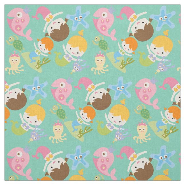 Little Mermaids and Sea Creatures Fabric (Swatch)