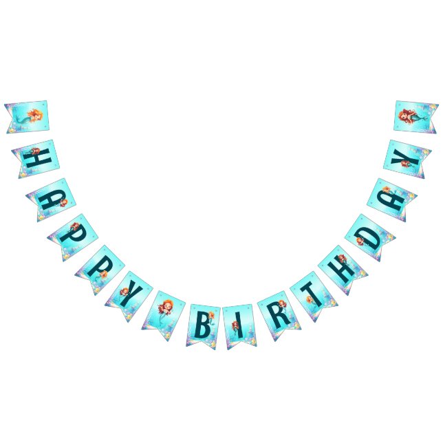 Little Mermaids Happy Birthday bunting banner (All)