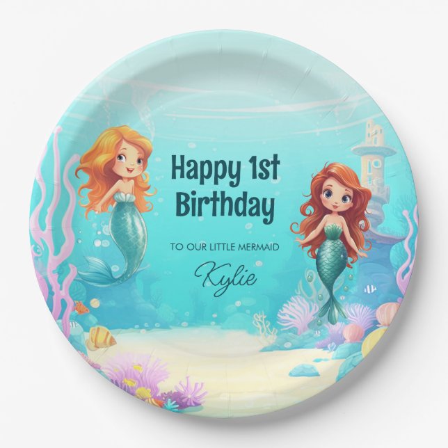 Little Mermaids Under the Sea Birthday Party Round Paper Plate (Front)