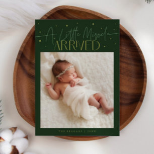 Little Miracle Christmas Green Photo Birth Announcement