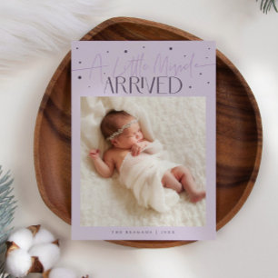 Little Miracle Christmas Purple Photo Birth Announcement