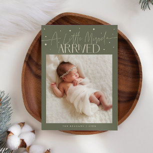 Little Miracle Christmas Sage Green Photo Birth  Announcement