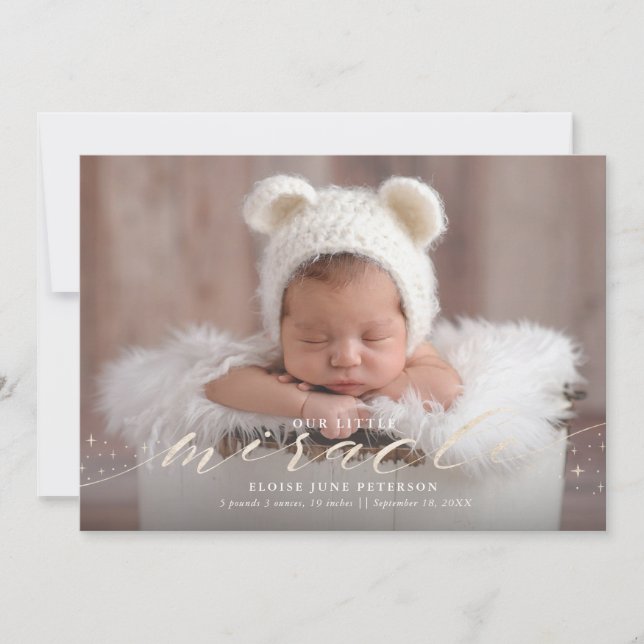 Little Miracle Faux Foil Premie Birth Announcement (Front)
