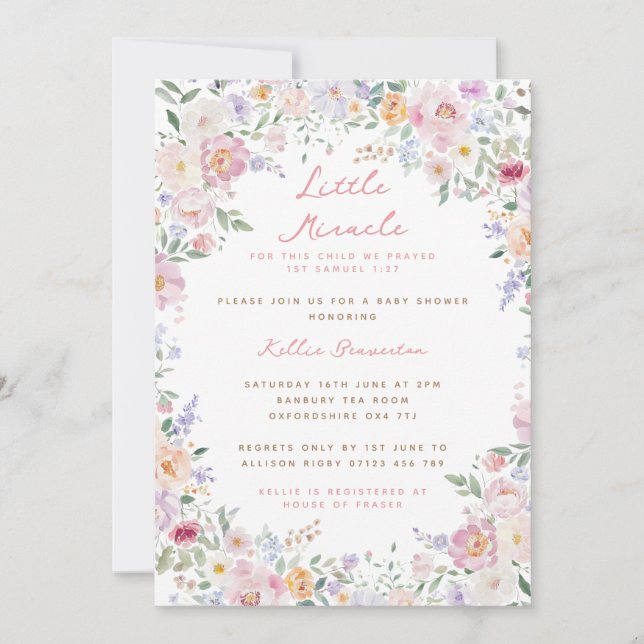 Little Miracle Pastel Flowers Baby Shower Invitation (Front)