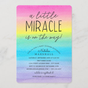 Little Miracle   Watercolor Rainbow Baby Shower Invitation