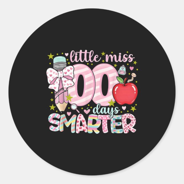 Little Miss 100 Days Smarter Kids Girls 100th Day  Classic Round Sticker (Front)