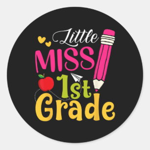 Little Miss 1st Grade Cute Back To School Hello Fi Classic Round Sticker
