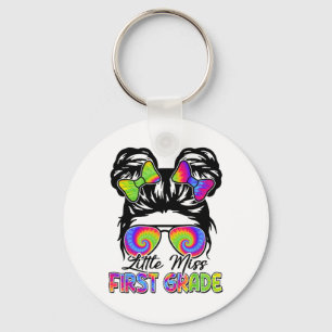 Little Miss 1st Grade Girl Ck To School Messy Bun Key Ring
