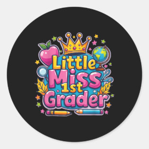 Little Miss 1st Grader - First Day Of School Outfi Classic Round Sticker