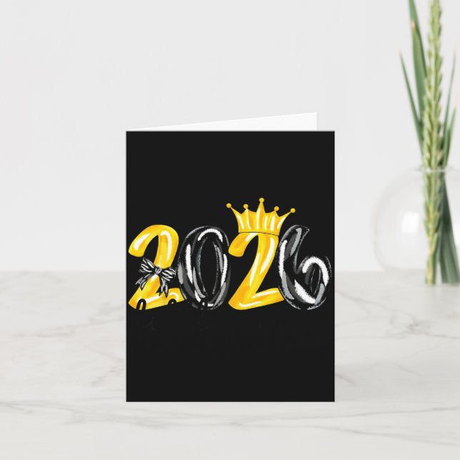 Little Miss 2026 Coquette Bow Crown Happy New Year Card (Front)