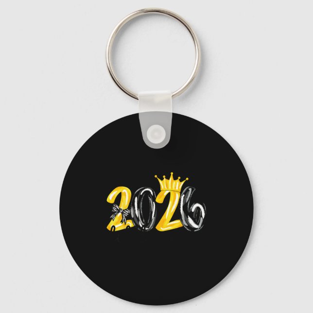 Little Miss 2026 Coquette Bow Crown Happy New Year Key Ring (Front)