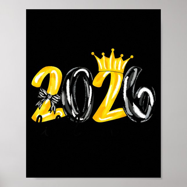 Little Miss 2026 Coquette Bow Crown Happy New Year Poster (Front)