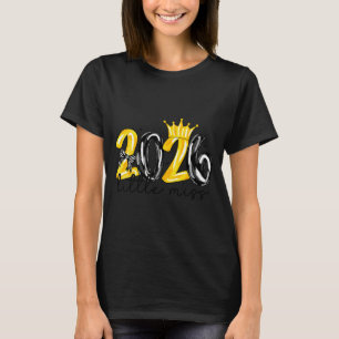 Little Miss 2026 Coquette Bow Crown Happy New Year T-Shirt