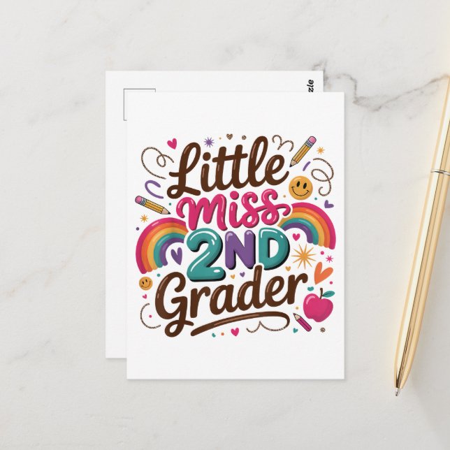 Little Miss 2nd Grade First Day of Second Grade Postcard (Front/Back In Situ)