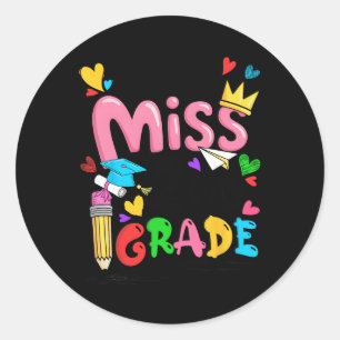 Little Miss 2nd Second Grade Cute Back To School Classic Round Sticker