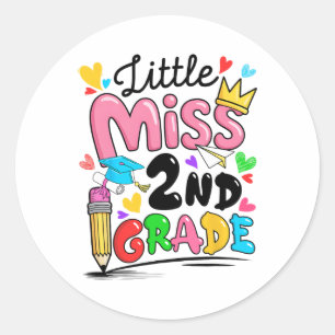 Little Miss 2nd Second Grade Cute Ck To School  Classic Round Sticker