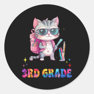Little Miss 3rd Grade Kitten Back To School Cat Gi Classic Round Sticker