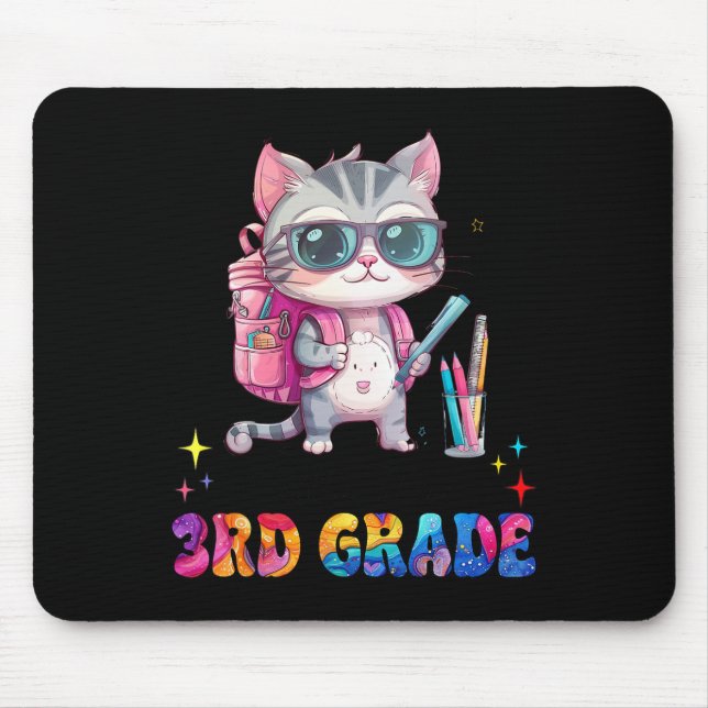 Little Miss 3rd Grade Kitten Back To School Cat Gi Mouse Mat (Front)