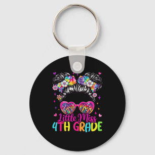 Little Miss 4th Fourth Grade Messy Bun First Day O Key Ring