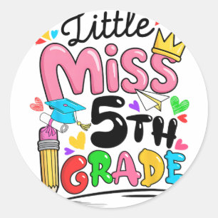 Little Miss 5th Fifth Grade Cute Ck To School Classic Round Sticker