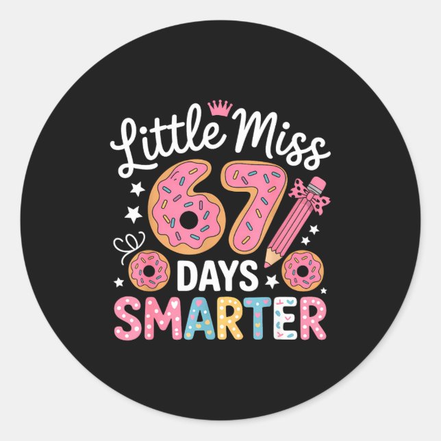 Little Miss 67 Days Smarter Kids Girls 67th Day Of Classic Round Sticker (Front)