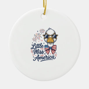 Little Miss America Patriotic Duck Vintage Shirt ( Ceramic Tree Decoration