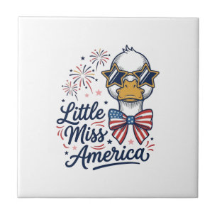 Little Miss America Patriotic Duck Vintage Shirt ( Tile