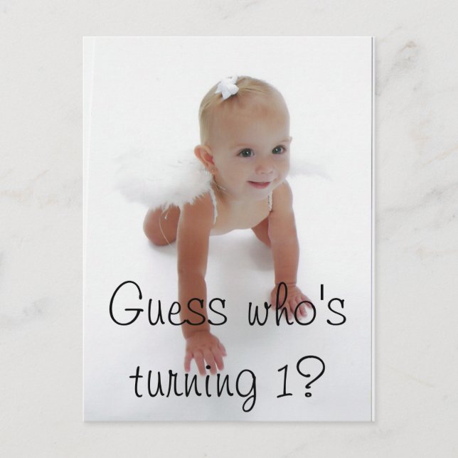 Little Miss Angel, Guess who's turning 1? Invitation Postcard (Front)