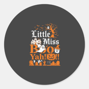 Little Miss Boo Yah Halloween Ghost Pumpkin Bats Classic Round Sticker