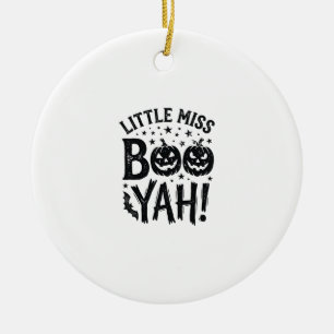 Little Miss Boo Yah Vintage Halloween Shirt Design Ceramic Tree Decoration