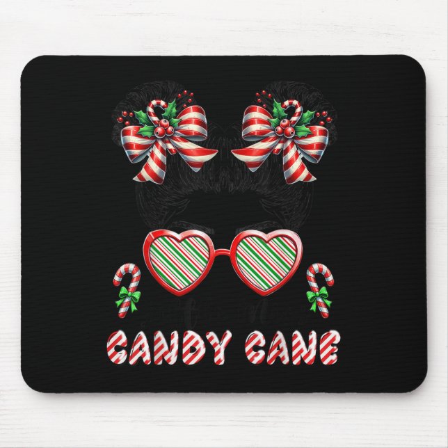 Little Miss Candy Cane Christmas Messy Bun Toddler Mouse Mat (Front)