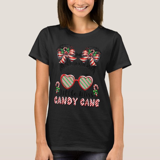 Little Miss Candy Cane Christmas Messy Bun Toddler T-Shirt (Front)