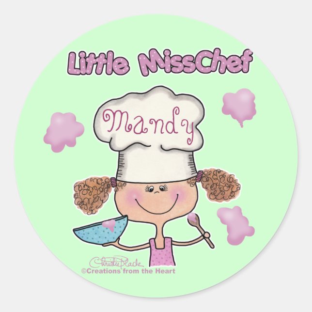 Little Miss Chef Personalise Classic Round Sticker (Front)