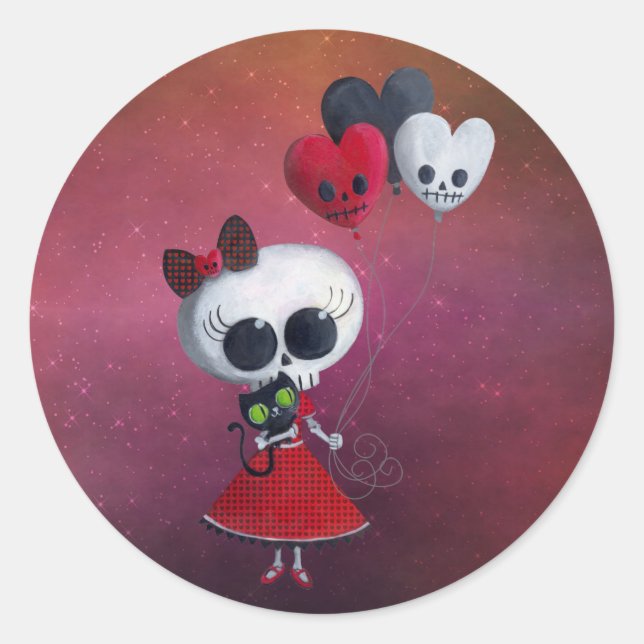Little Miss Death Valentine Girl Classic Round Sticker (Front)
