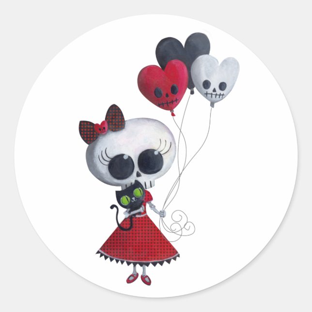 Little Miss Death Valentine Girl Classic Round Sticker (Front)