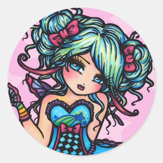 Little Miss Deelish Fairy Unicorn Princess Fantasy Classic Round Sticker (Front)