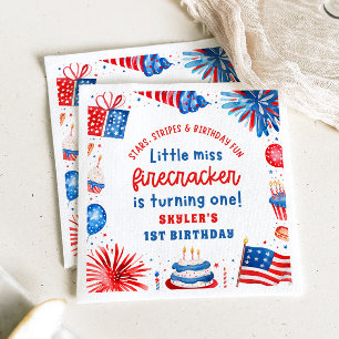 Little Miss Firecracker 4th of July 1st Birthday Napkin