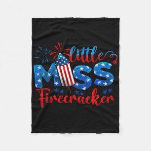 Little Miss Firecracker 4th Of July American Flag Fleece Blanket