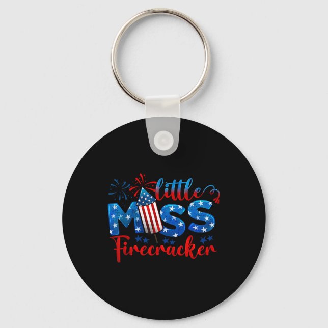 Little Miss Firecracker 4th Of July American Flag  Key Ring (Front)