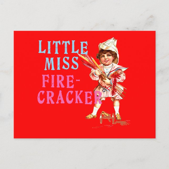 Little Miss Firecracker Vintage Americana Postcard (Front)