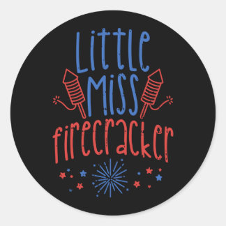 Little Miss Fireer Funny 4th Of July Patriot Girls Classic Round Sticker